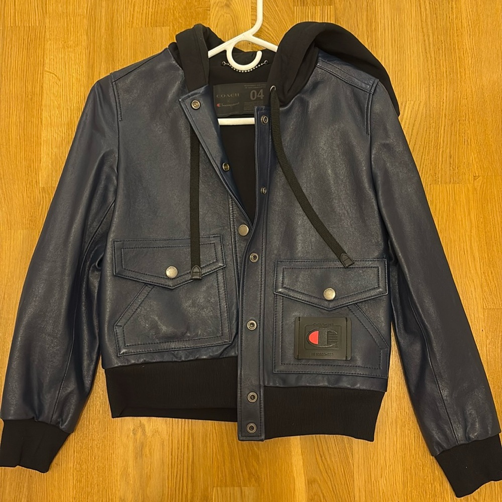 CoachxChampion leather jacket with hood